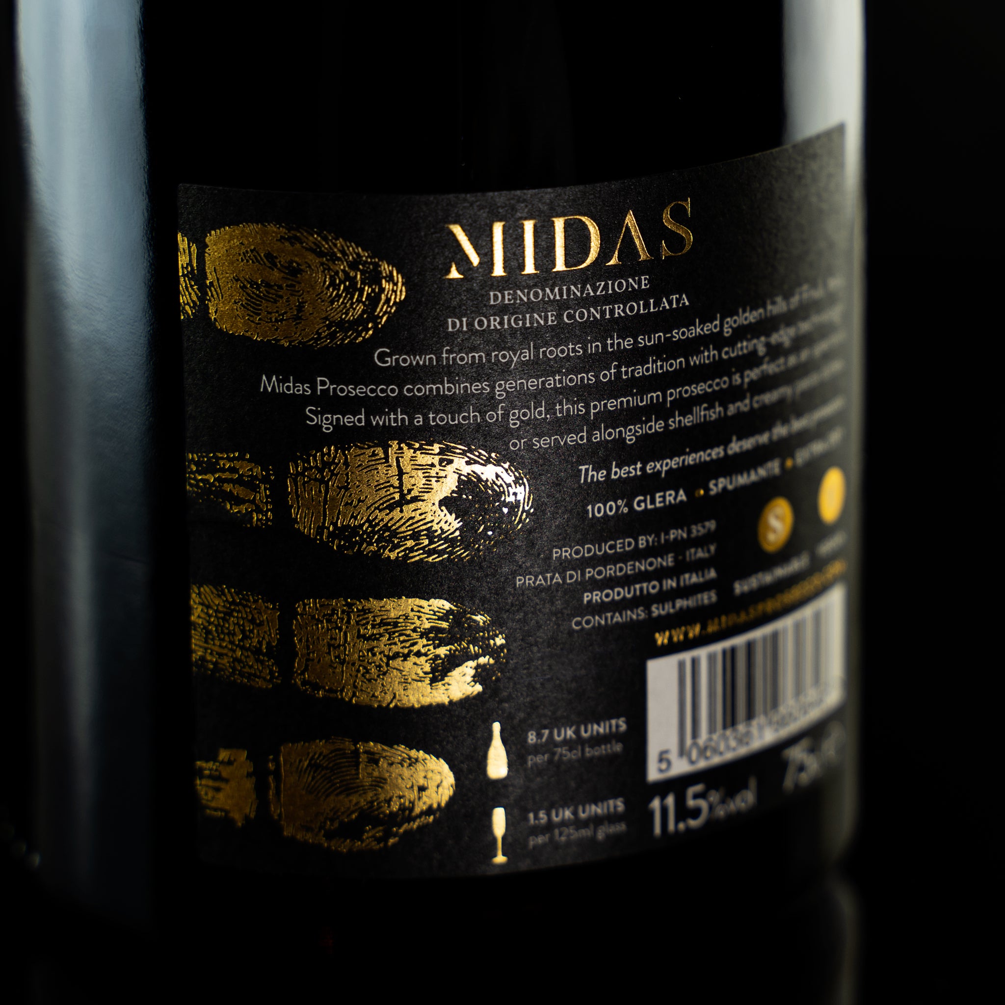 Midas Prosecco Back Label